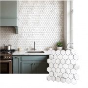 Mosaico de PVC-Aluminio Autoadhesivo Panal Marmol-Plata    